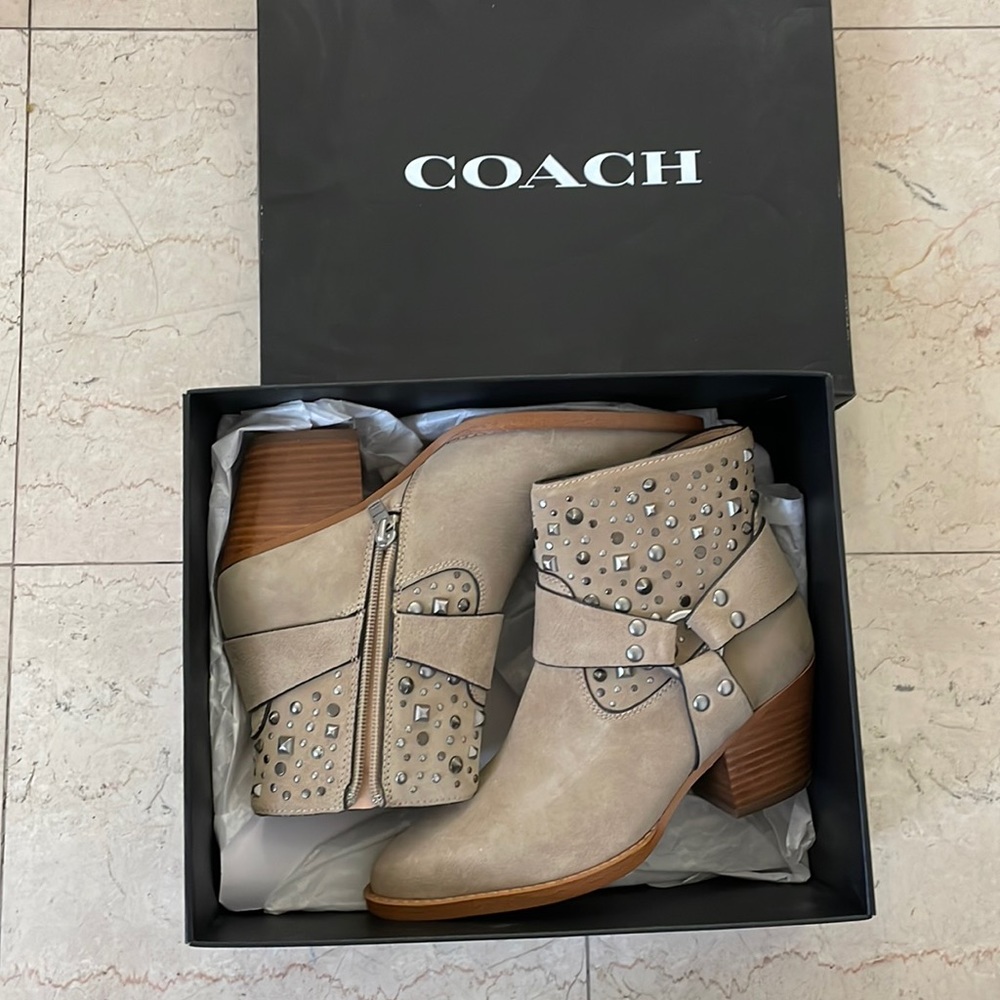 Coach Women Pia Stud West Boots in cream color